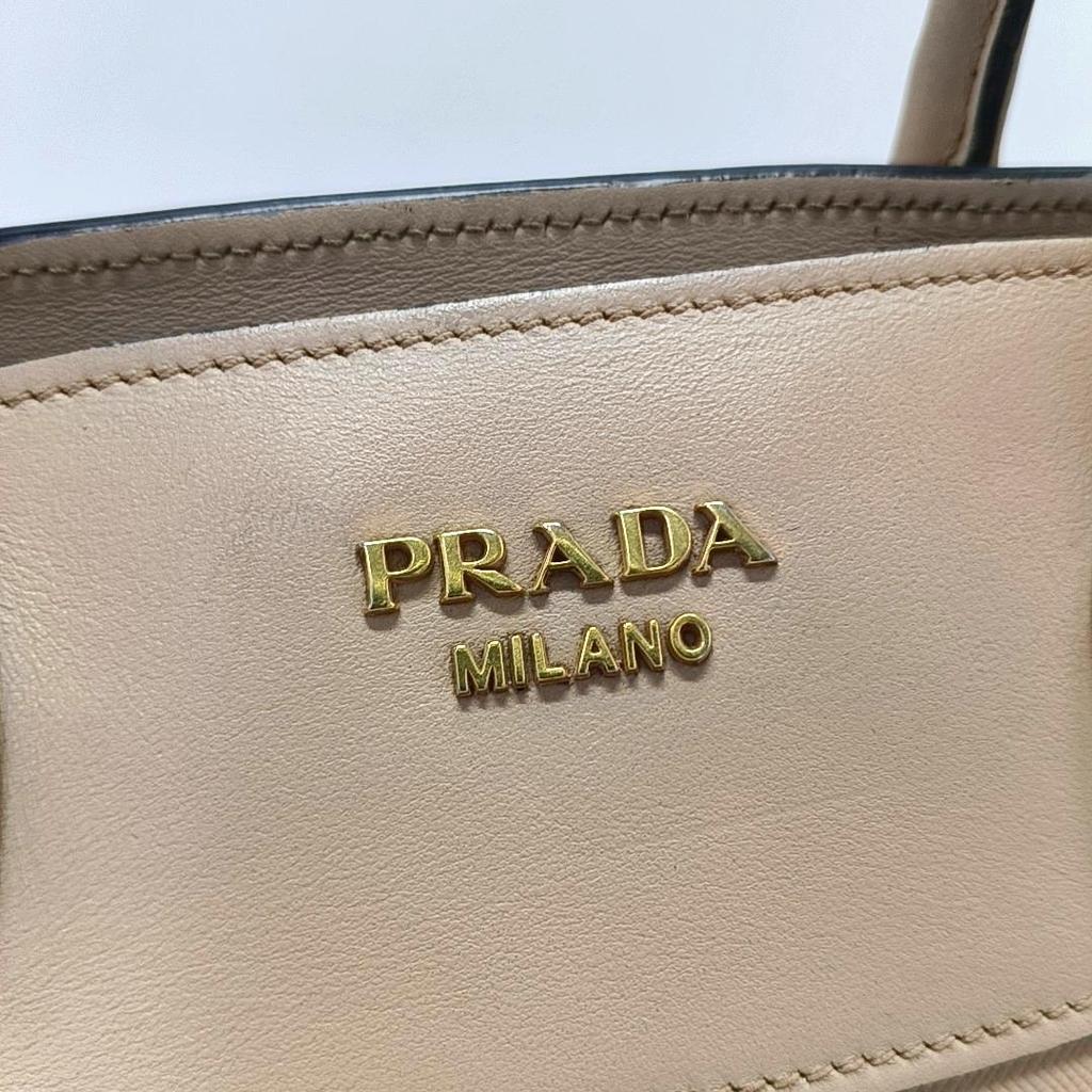 [Pre-Owned] Esplanade Beige Calfskin Crosshatch Tote Shoulder Crossbody Bag Gold Hardware Detachable Strap - Good #1BX7O0