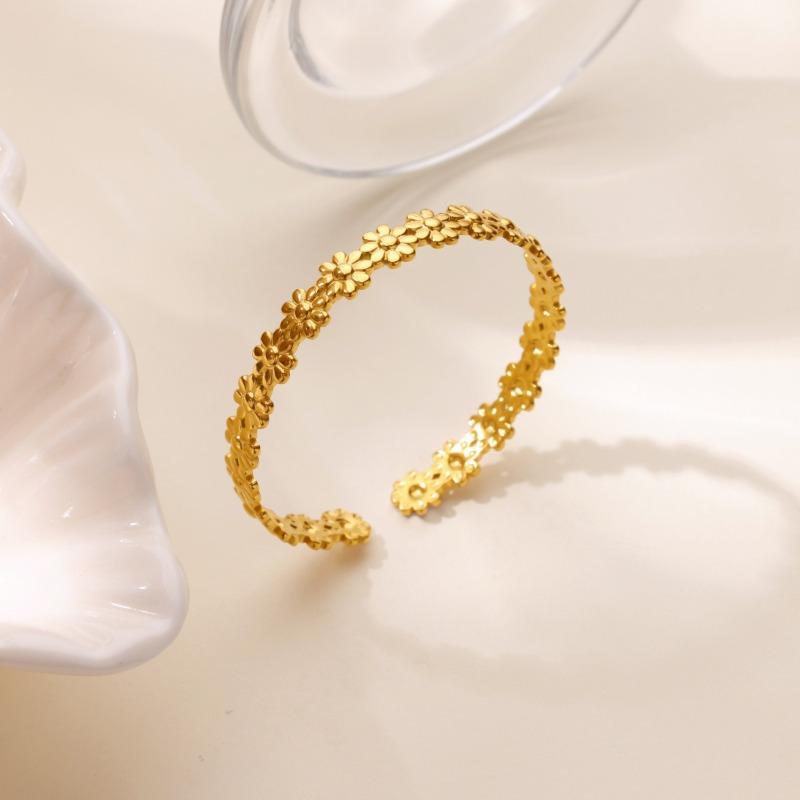 Fashion Daisy Flower Stainless Steel Bracelet Women's Open Bracelet K Gold Plated Jewelry