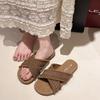 Ethnic Cool Slippers 2024 New Summer Vintage Woven Cross Bohemian Student Flat Roman Shoes
