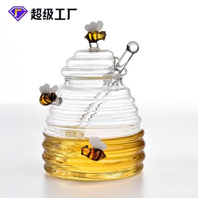 Бытовая прозрачная стеклянная банка для меда с крышкой, стеклянная бутылка для смешивания меда, креативное стекло, две пчелы