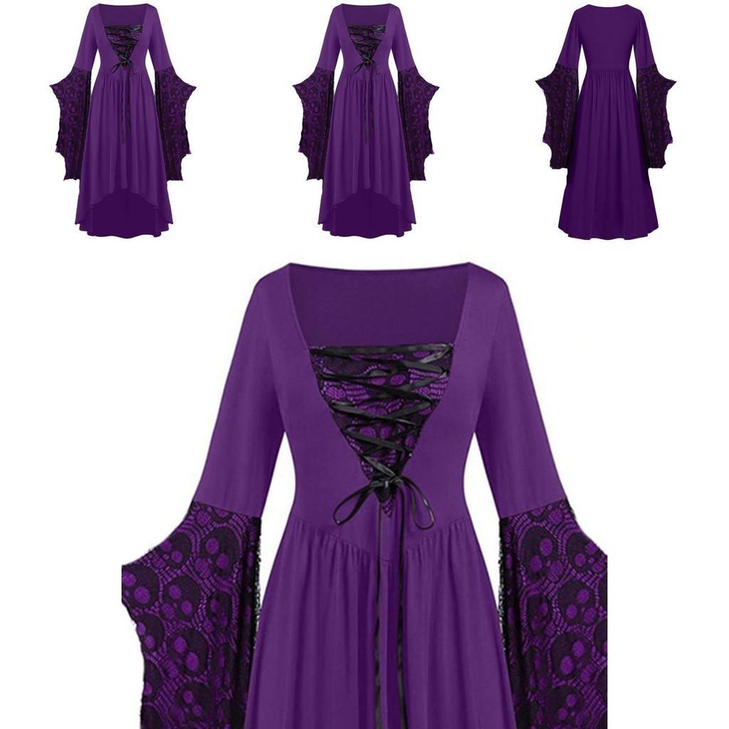 Ladies Gothic Cosplay Dress Polyester Fabric With Skull Pattern And Large Swing Skirt