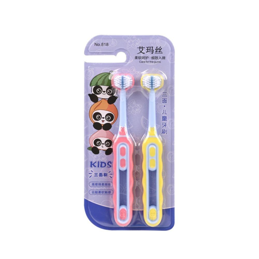 2Pcs Soft Bristle Children's Toothbrush Dental Oral Care Three Head Toothbrush  For Aged 3-12 Years