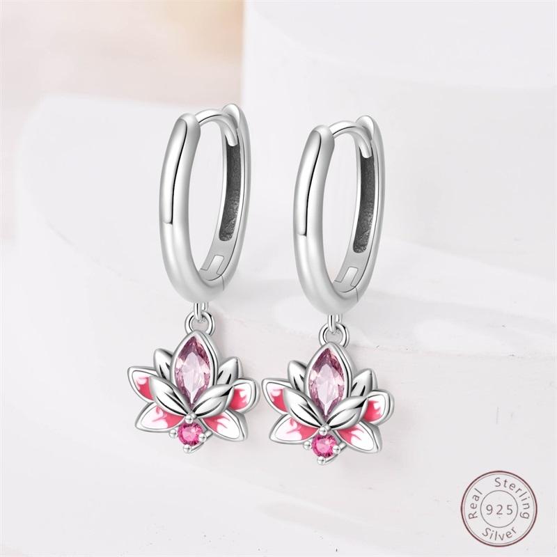 Горячие серьги из стерлингового серебра 925 пробы, шарм, простые, сияющие, лотос, циркон, свадебные, женские украшения, подарок