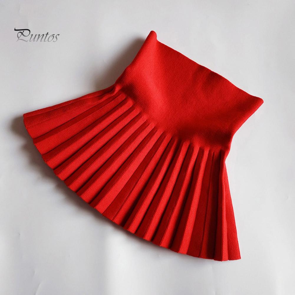 Puntos однотонная детская осенняя школьная вязаная плиссированная юбка с высокой талией