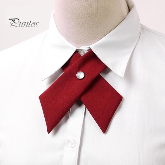 Women Shirt Tie Solid Color Design Easy Buckle Fastening Criss-Cross Design Neck Tie Graduation Work Uniforms Student Tie