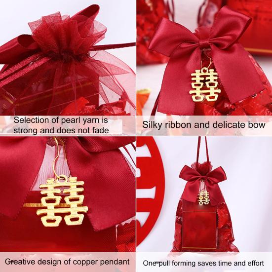 10 шт. Свадебный мешочек Подробный Легко носить Тщательное исполнение Китайский красный Затягивающийся Подарочный мешок для магазина