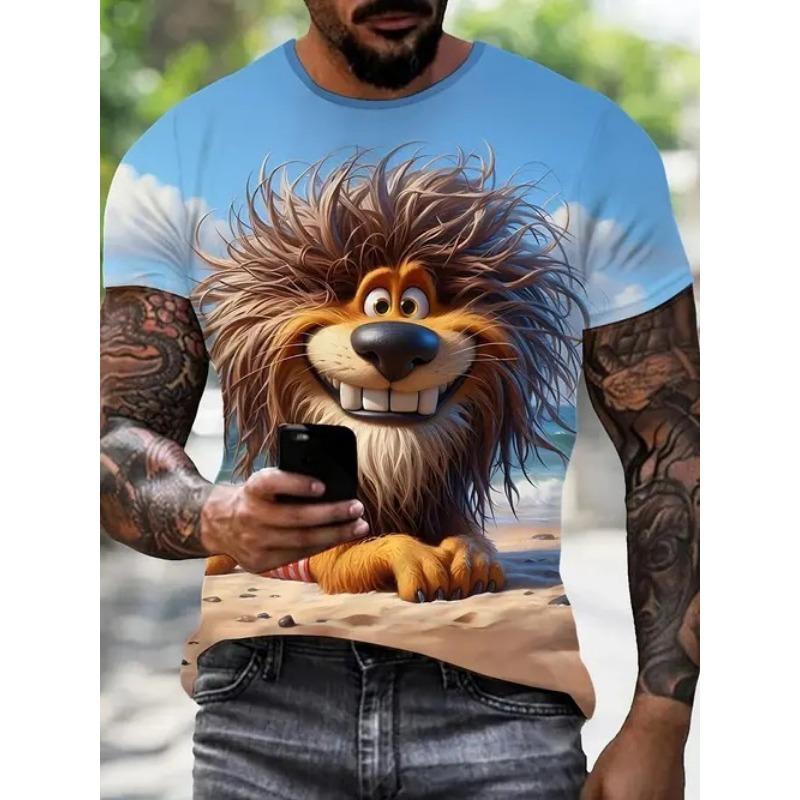 New Casual and Versatile High-quality Men's 3D Fun and Personalized Printed Animal Short Sleeved T-shirt