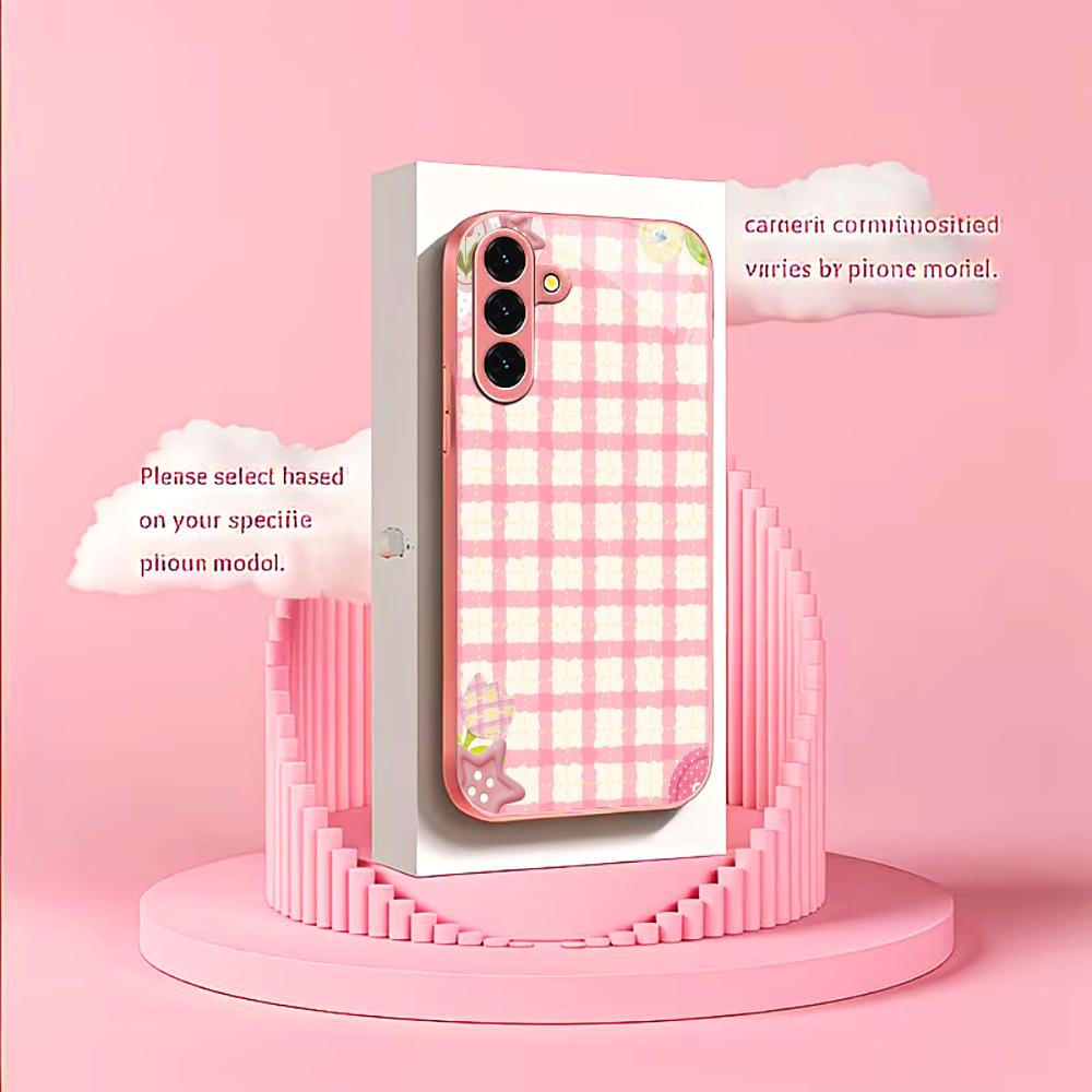 Новый Милый клетчатый чехол для телефона с рисунком девочки для Samsung Galaxy S26 S25 S24 S23 S22 FE Ultra Plus Встроенное стекло ощущение голого телефона Мужчины женщины