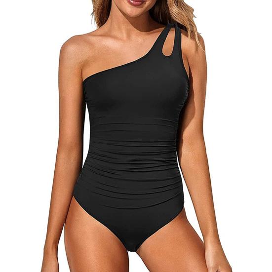 Women Monokini Sexy One-Shoulder Solid Color One-piece Bikini Solid Color Quick Drying Slim Fit Beachwear