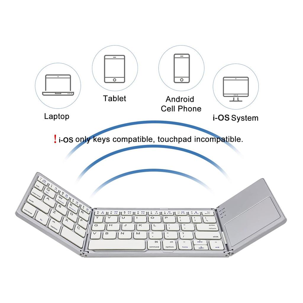 Складная Bluetooth-клавиатура с тачпадом, совместимая с iOS, Mac OS, многоустройственная, перезаряжаемая, беспроводная клавиатура с тачпадом для iMac, iPad, iPad