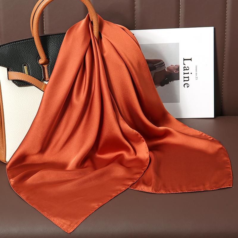 Luxury Brand 21Colors Solid Neck Tie Shawl Silk Square Scarf Women 70cm Hair Hand Wrist Headkercheif Hijab Bandana