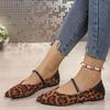 Leopard Print Mary Jane Shoes Women's Autumn New Flat-bottomed Large-size One-word Belt Two Wear Light-mouth Pointed Shoes