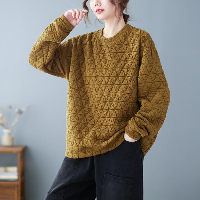 Plus Size New Sweatshirts Pullover Women Plaid Casual Autumn Loose Basic Oversize Tops