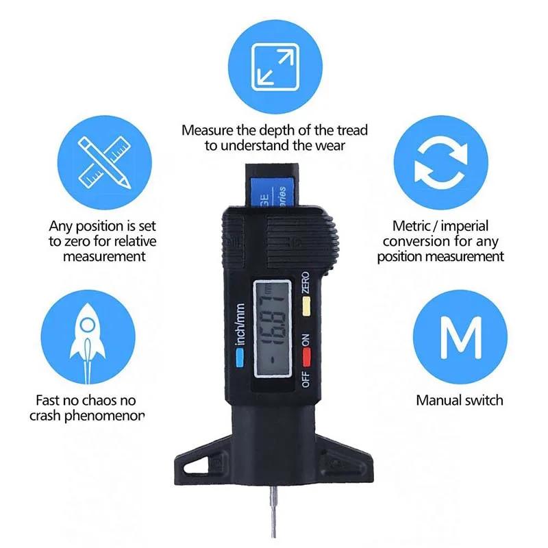 Digital Car Tyre Tire Tread Depth Gauge Motorcycle Car Tire LCD Tire Tread Gauge Auto Measurer Tool Caliper Repair Tools