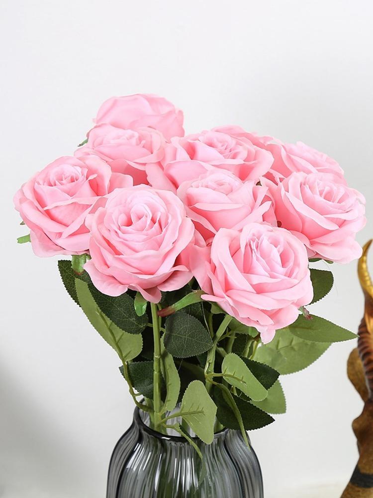 12 шт. Искусственные цветы Розы Массовый букет поддельных шелковых роз с длинным стеблем Искусственные розы Цветы для свадьбы Домашние вечерние украшения стола