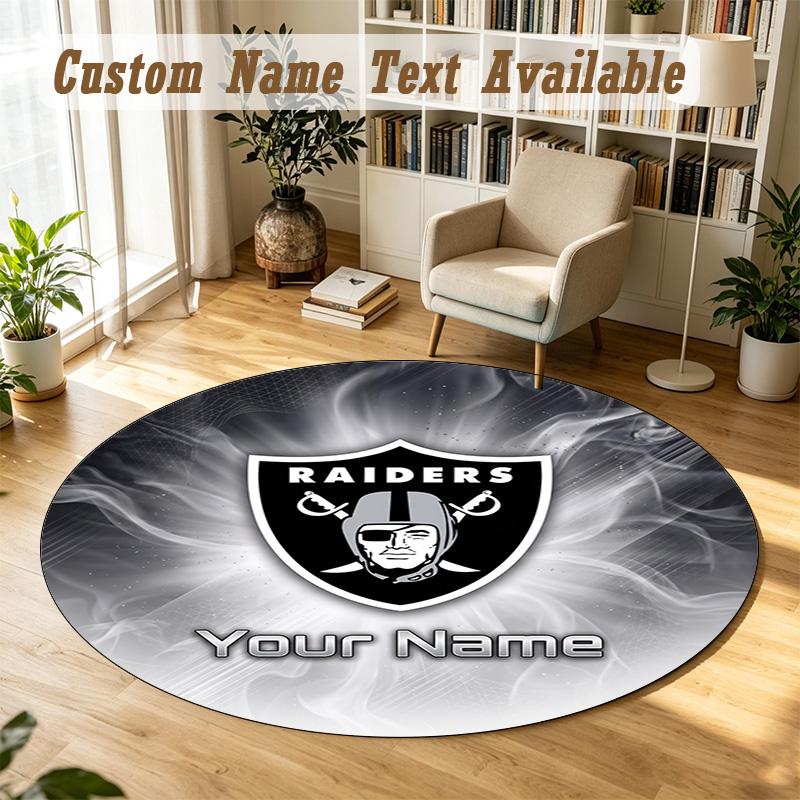 Round Rug Custom NameLas Vegas Raiders Pattern Non Slip Carpet Home Floor Decor