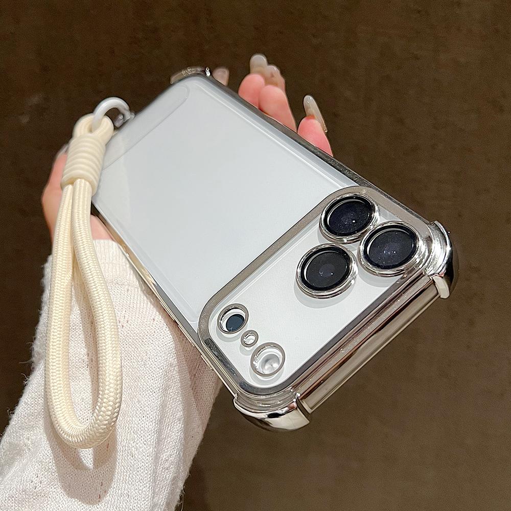 Luxury Plating Clear With Candy Lanyard Shockproof Bumper Phone Case For 17 Pro Max 17 Pro 17 Air Hand Wrist Strap Cover