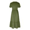 Women's Summer Casual Short Sleeve Crewneck Swing Dress Flowy Tiered Maxi Beach Dress With Pockets