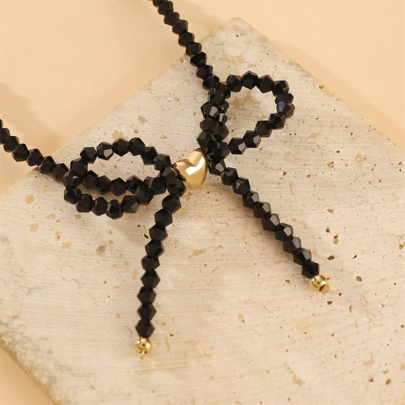 Элегантные дизайны Кристальная бабочка Бант Бисерное ожерелье Кулон для модных энтузиастов Ежедневное использование Повседневная одежда