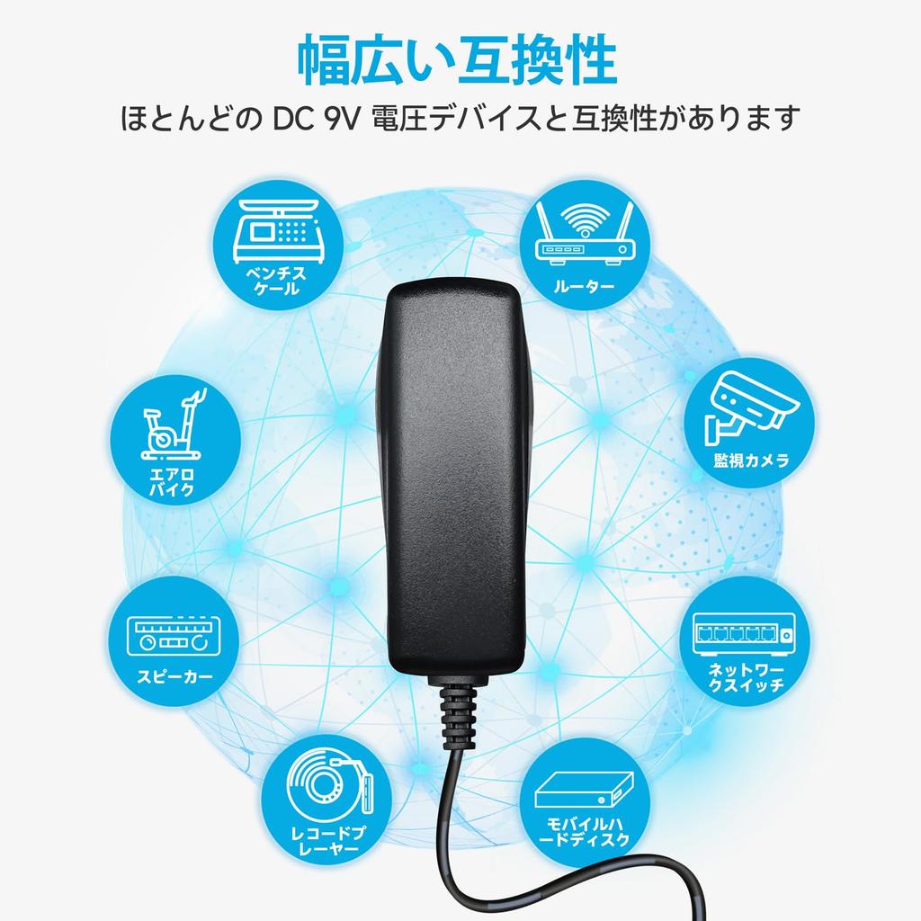 9V Power AC To DC 9V 9W Wall Center Stable and Flexible Use with 20AWG Long Cable 1A/1000mA Adapter, 100-240V 50/60Hz 1A/1000mA 5.5x2.1mm Charger,