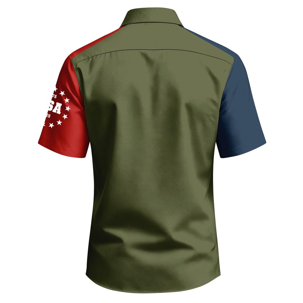 Men's Independence Day Printed Collared Top Men's Casual Sports Short-Sleeve Shirt