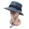 Washable Outdoor Fisherman Hat Embroidered Alphabet Casual Hat Tourist Mountaineering Hat Strap Windproof Rope