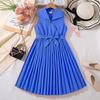 Children's Clothing Girls' Summer Lapel Sleeveless Style Waist Cinched Pleated Dress