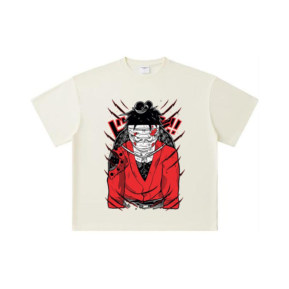 Хлопковая футболка унисекс с принтом Luffy Wano, плотность 260 г/м², двойная пряжа, 32 нити, 100% хлопок, цельнокроеная, V26