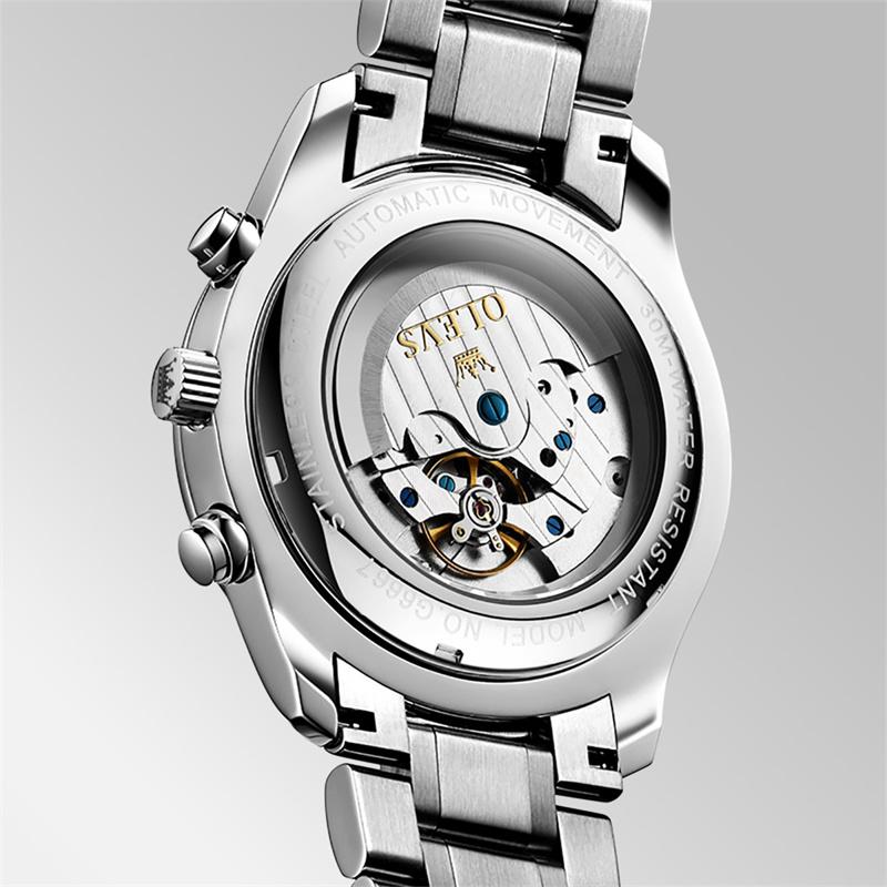 OLEVS Top Brand Luxury Automatic Mechanical Men Watches Moon Phase Steel Dress Fashion Business Waterproof Watch Reloj Hombre