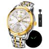 OLEVS Men's Watch Silver Cool Popular Quartz Calendar Waterproof Watch for Men Brand Stainless Steel Stylish White
