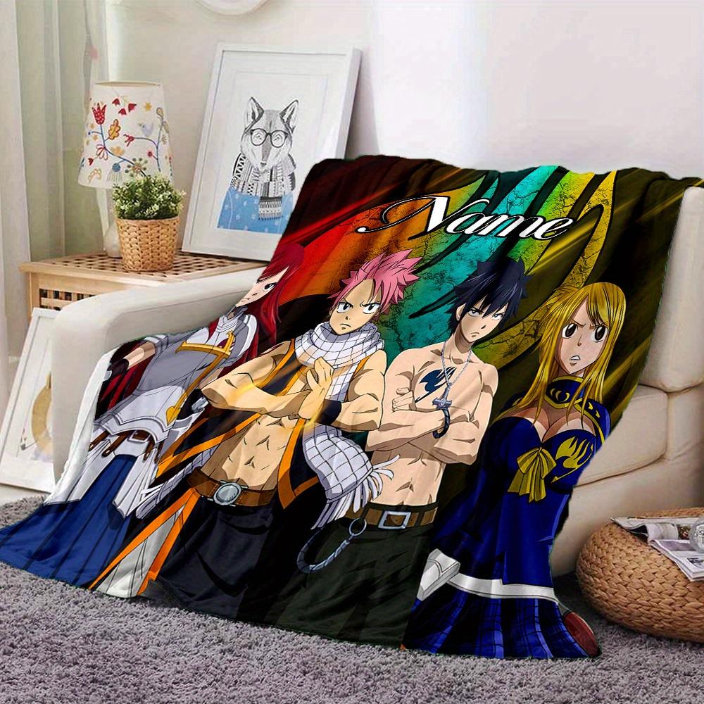 Fairy Tail Characters Flannel Blanket With Customizable Name Comfortable In All Seasons Suitable For Sofas Beds Travel Camping And Office Decoration A