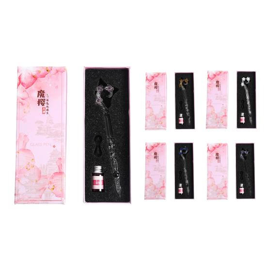 1 комплект ручки для письма с цветочным дизайном, портативная стеклянная ручка для письма с кристаллами для студенческого подарка