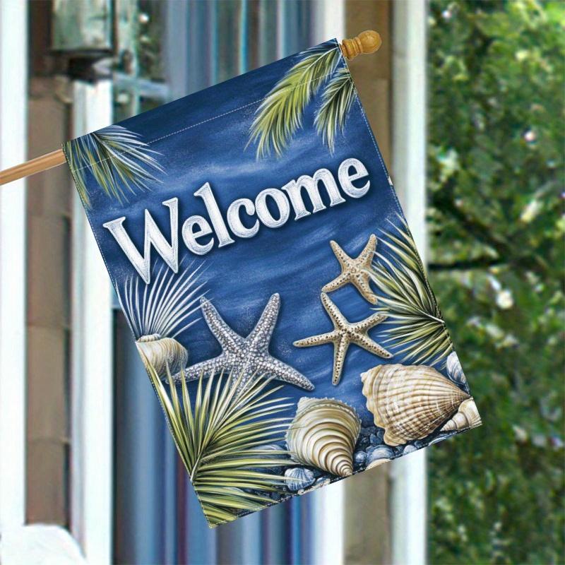 2D Flat,), Welcome to the Summer Palm Leaf Shell Starfish Pattern (4) - FlagDouble-sided Garden Flag Courtyard Decoration, Outdoor Decoration, Lawn De