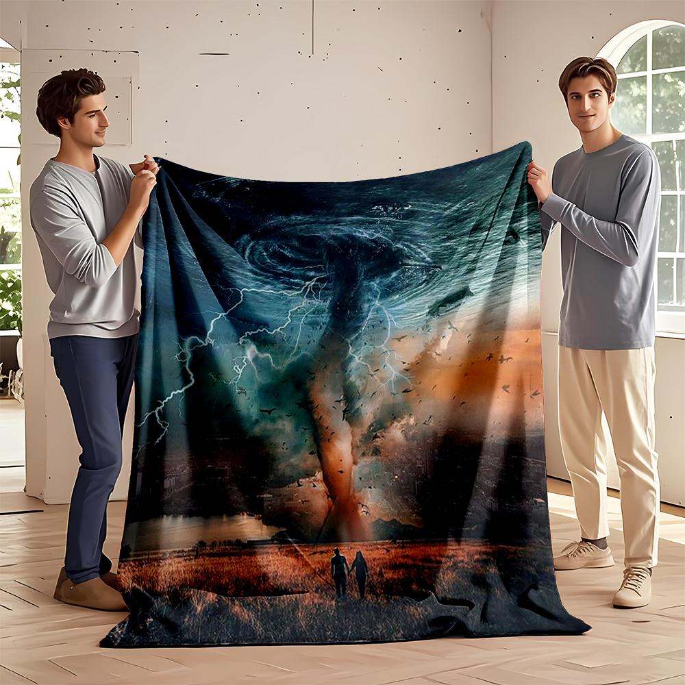 Couple Watching Tornado and Lightning Storm Flannel blanket for bedroom, living room, sofa, and nap sofas