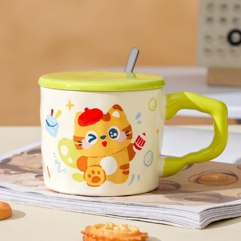 Couple with Cover Spoon Mug Cute Kitten Cartoon Large Capacity Set Souvenir Ceramic Cup Office Cup