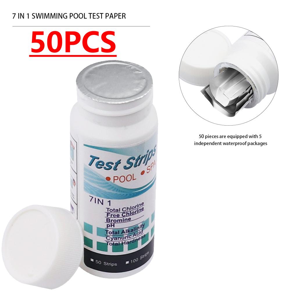 50/100 шт. Тест-полоски для pH воды бассейна Многоцелевые 7-в-1 Значение остаточного хлора Щелочность Жесткость Тестер для бассейна Спа Запчасти