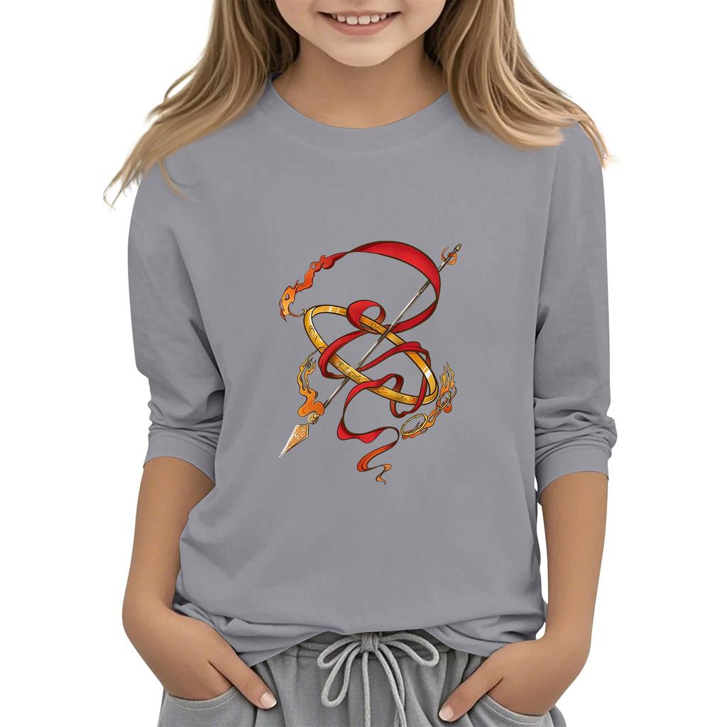 Топы с принтом для девочек 5-16 лет с круглым вырезом и рукавами 3/4 Футболки Модные топы Наряды Футболки