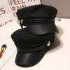 Leather Military Hat  Sailor Hats Flat Top Captain Cap Travel Cadet Hat
