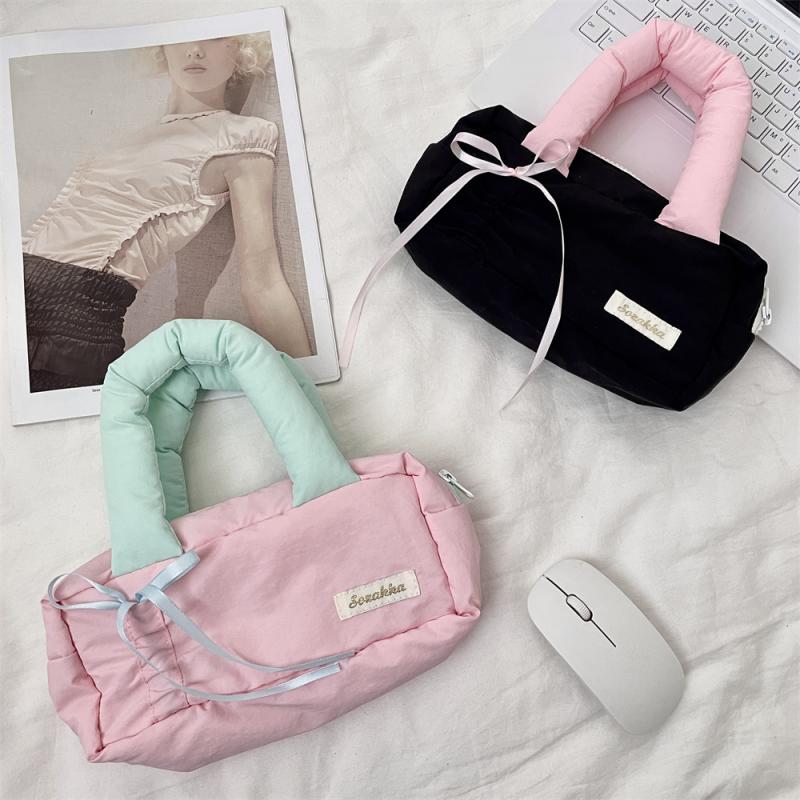 Cute Multi Color Bow Pencil Case Large Capacity Multi Functional Pencil Storage Bag Students Pen Bag Handheld Makeup Bag