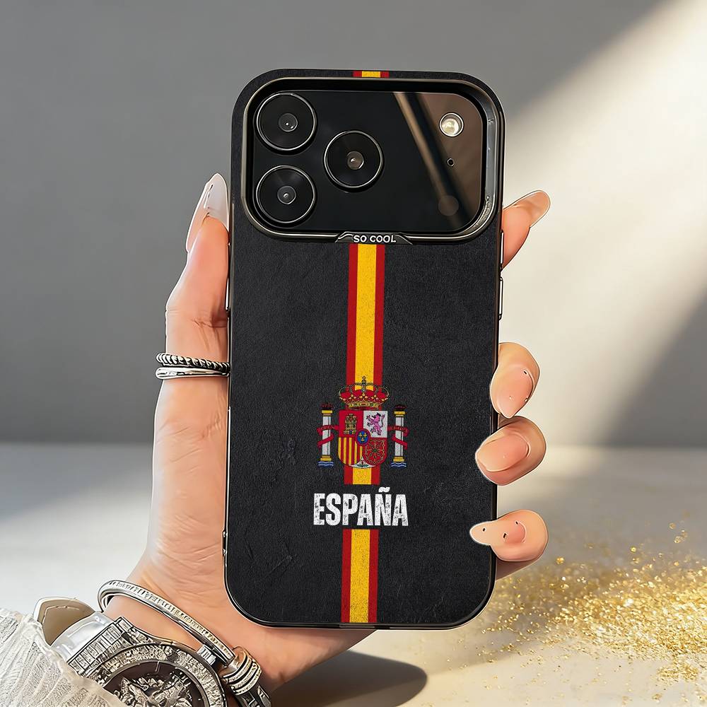Spanish Flag Phone Case For iPhone17,16,15,14,13,12,11,Pro,MAX Gray Matte Silicone Black Cover