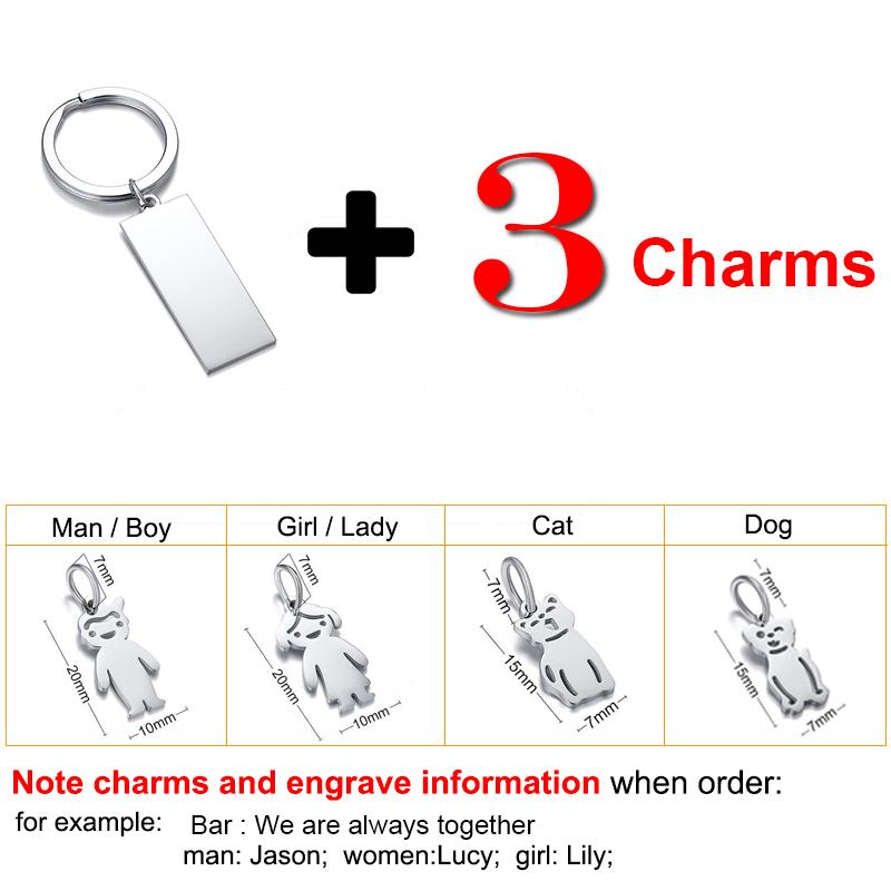 Vnox Family Love Key Chains Free Personalize Engrave Dad Mom Family Kids Pets Names Custom Stainless Steel DIY Gifts