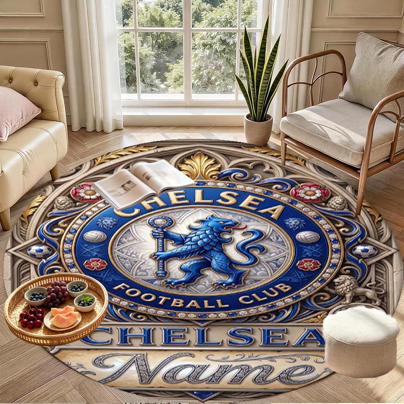 Custom Name Personalized Chelsea Football Club Print Round Rug, Versatile Home Decor Carpet, for Playroom, Apartment, Balcony, Entryway, Hallway Gift