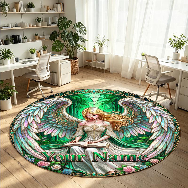 Other Art (298) Theme Round Crystal Velvet Rug Custom Name Text Personalized Floor Mat Home Decor Non Slip Crystal Carpet