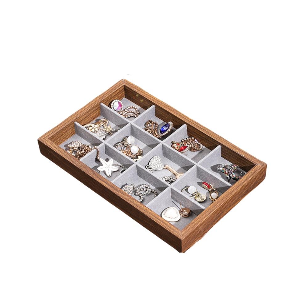 12/24 Grids Jewelry Organizer Velvet Jewelry Display Tray Wooden Jewelry Tray  Jewelry Display