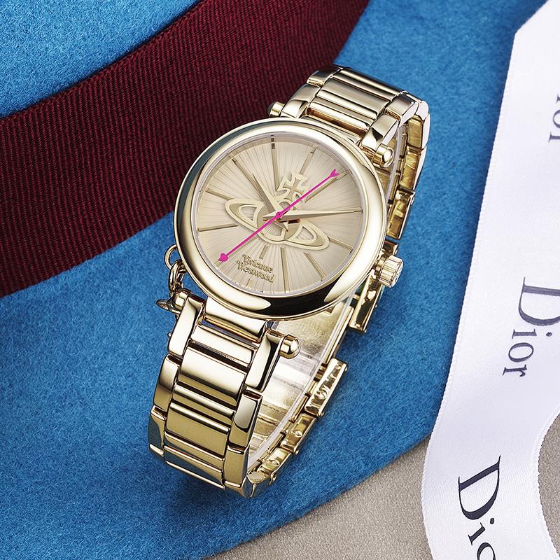 VIVIENNE WESTWOOD Кварцевые часы Стальной браслет Золотой циферблат Водонепроницаемость 50 метров Женские часы Серебристые VV006KGD