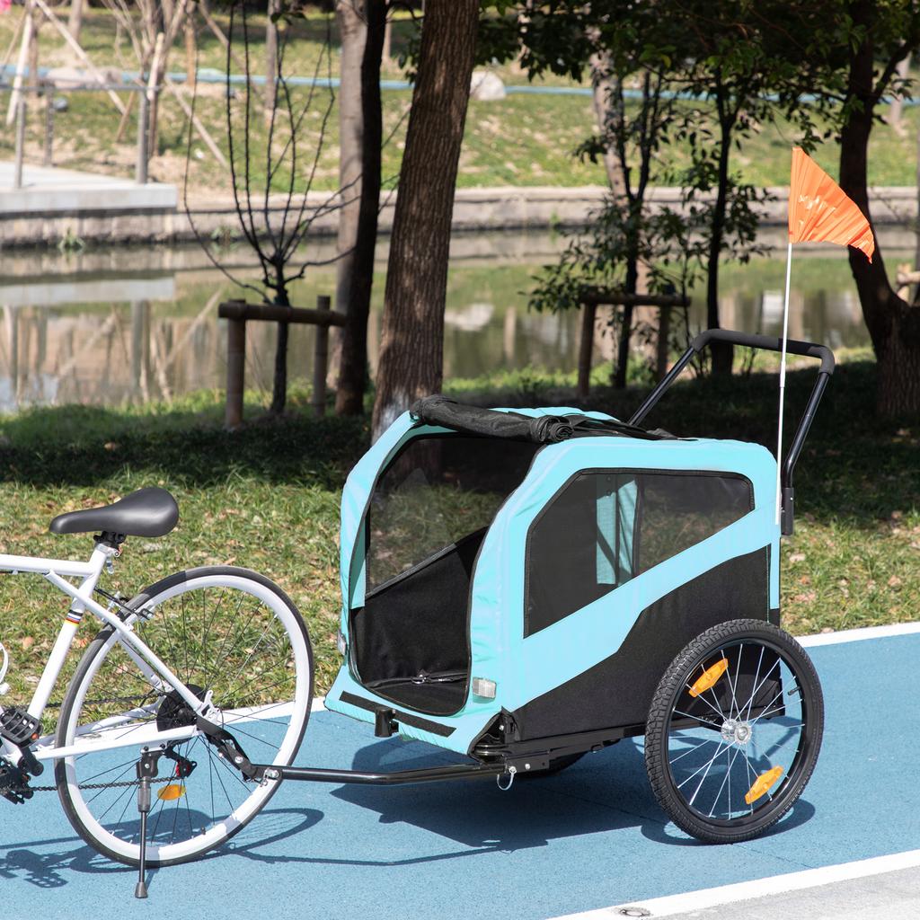 2 In 1 Dog Trailer Sliding Function 2 Entrances Mesh Window Sunshade Steel Frame Light Blue 170 X 77 X 90 Cm