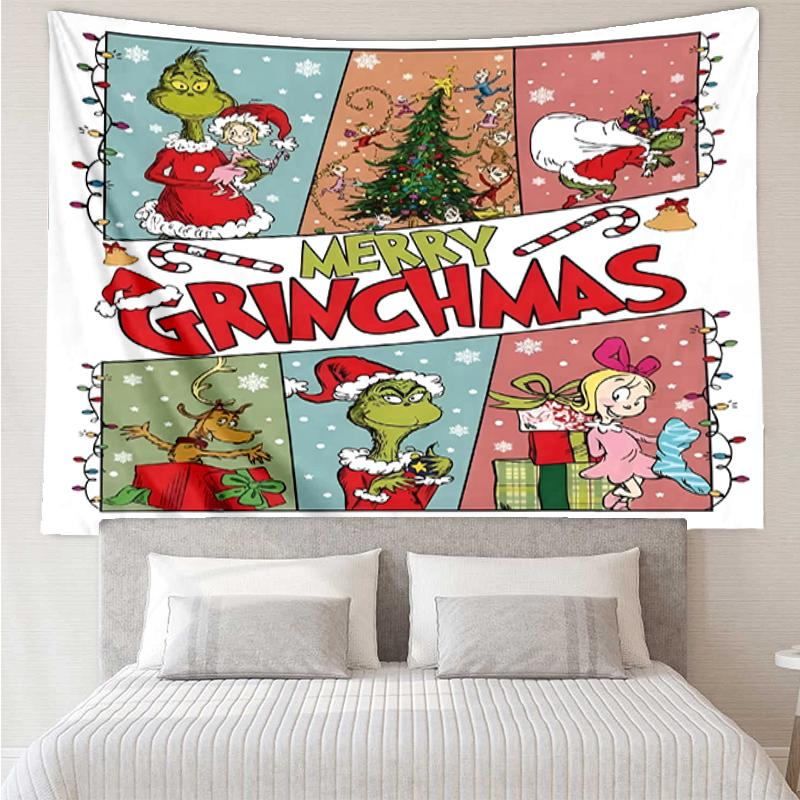 Grinch Print Tapestry, Backdrop, Easy Setup, Ideal for Bedroom, Office & Living Room, with Aesthetic Wall Hanging Decor.