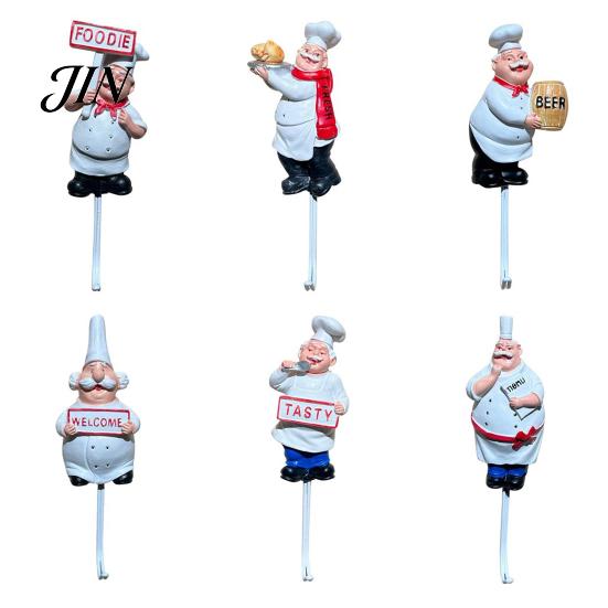 Removable Wall Hook Cute Chef Shape Hook, Strong Resin Kitchen No Punch Hole Adhesive Backing Decorative for Home Hang Utensils Dishcloths Aprons For