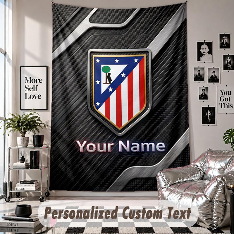 Custom Tapestry Wall Hanging, Atletico Madrid Personalized Name Text Home Wall Decor