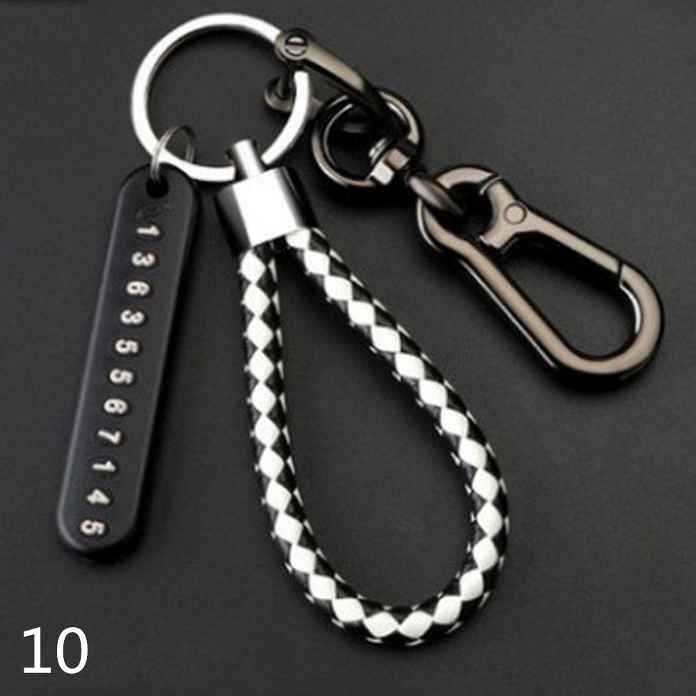 Fashion Weave Bag Pendant Auto Key Chain Leather Phone Number Plate Keyring Anti-lost Car Keychain